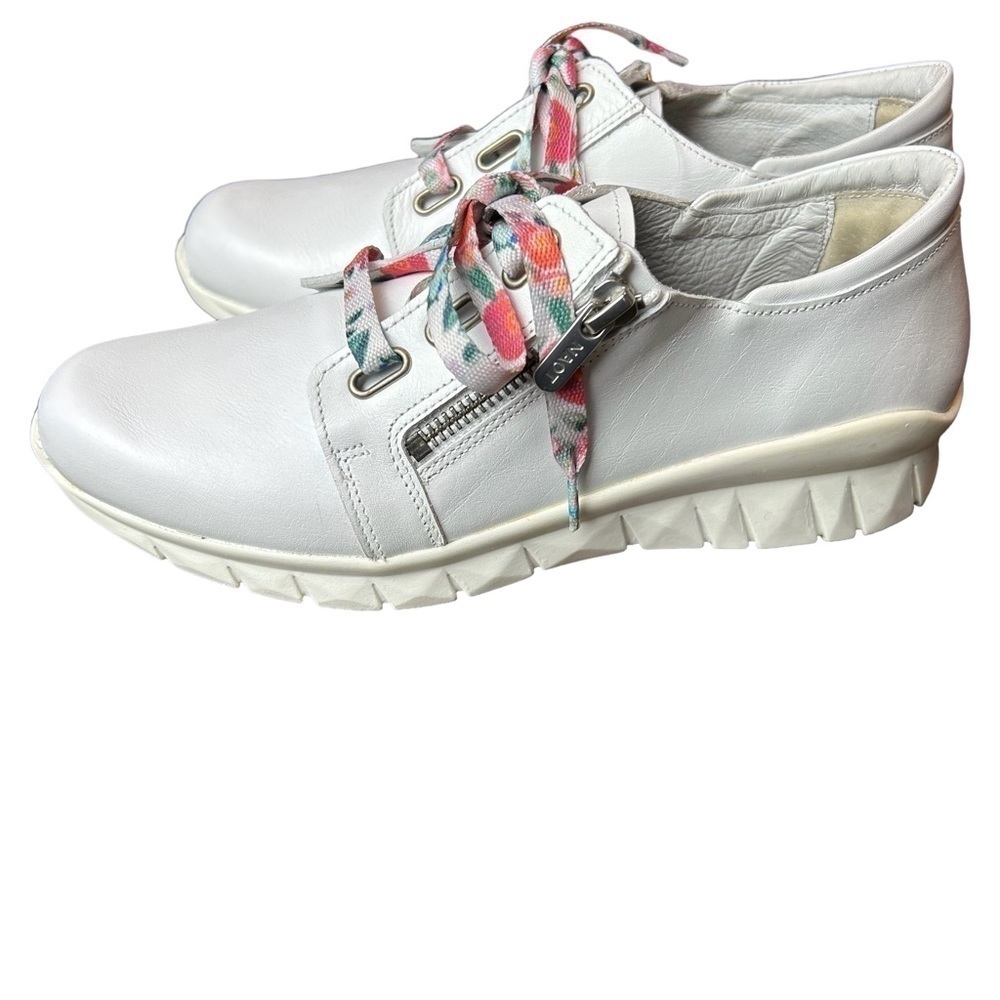 NAOT Eliot’s Top Quality White Leather Lace Up Side Zip Slip Sneakers - Picture 10 of 16